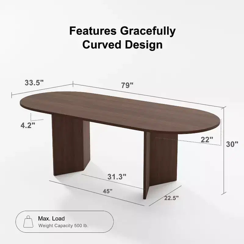 PexFix 79 x 33,5 Tavolo da Pranzo in Legno Massello Stile Rustico con Gambe a V e Piano Ovale in Legno per Sale da Pranzo Moderne e Riunioni di Famiglia Noce