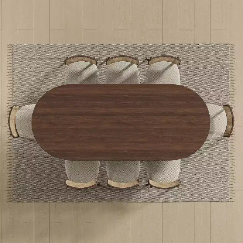 PexFix 79 x 33,5 Tavolo da Pranzo in Legno Massello Stile Rustico con Gambe a V e Piano Ovale in Legno per Sale da Pranzo Moderne e Riunioni di Famiglia Noce