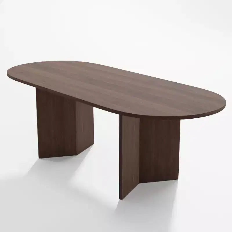 PexFix 79 x 33,5 Tavolo da Pranzo in Legno Massello Stile Rustico con Gambe a V e Piano Ovale in Legno per Sale da Pranzo Moderne e Riunioni di Famiglia Noce