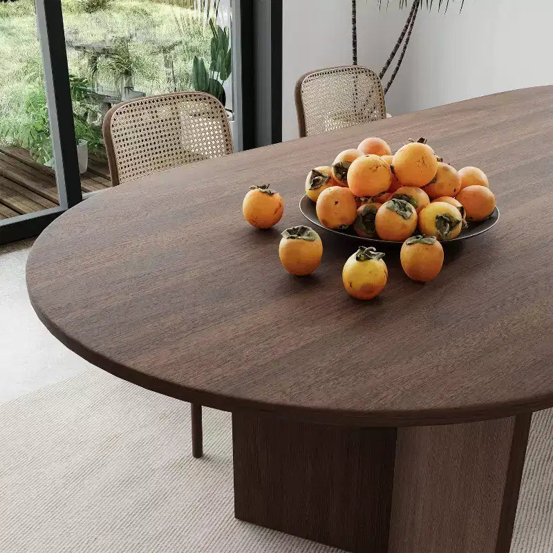 PexFix 79 x 33,5 Tavolo da Pranzo in Legno Massello Stile Rustico con Gambe a V e Piano Ovale in Legno per Sale da Pranzo Moderne e Riunioni di Famiglia Noce