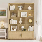 Libreria in Rattan Acekool con Ante, Scaffale portaoggetti in Stile Boho Rustico a 5 Ripiani, Mobile Contenitore Chiuso, Base in Legno, 160 cm per Soggiorno, Camera da Letto, Ufficio