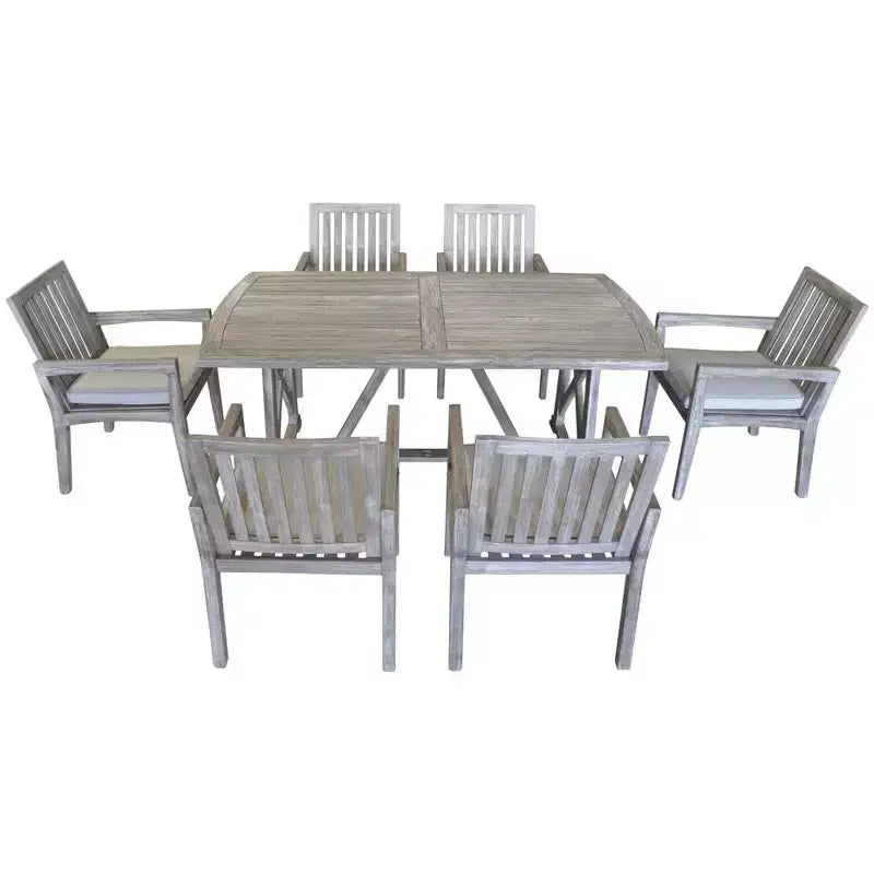 Sedia da pranzo per esterni Courtyard Casual Surf Side con cuscino, in teak e legno color grigio chiaro