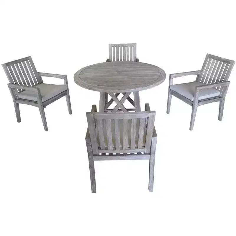 Sedia da pranzo per esterni Courtyard Casual Surf Side con cuscino, in teak e legno color grigio chiaro