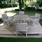 Sedia da pranzo per esterni Courtyard Casual Surf Side con cuscino, in teak e legno color grigio chiaro