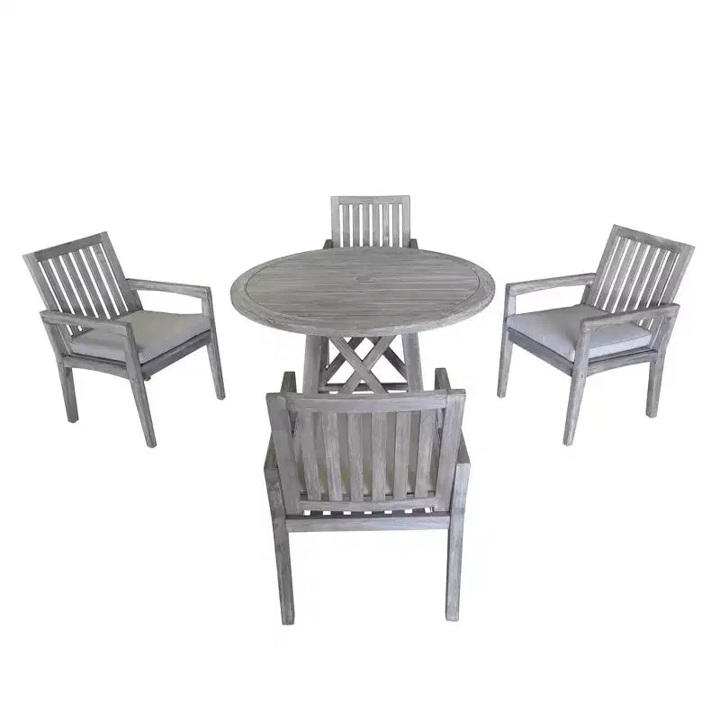 Sedia da pranzo per esterni Courtyard Casual Surf Side con cuscino, in teak e legno color grigio chiaro