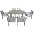 Sedia da pranzo per esterni Courtyard Casual Surf Side con cuscino, in teak e legno color grigio chiaro