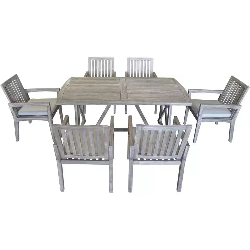 Sedia da pranzo per esterni Courtyard Casual Surf Side con cuscino, in teak e legno color grigio chiaro