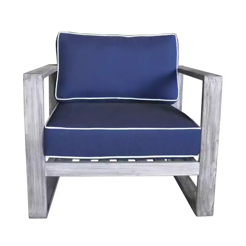 Courtyard Casual Driftwood Gray Teak Modern North Shore Outdoor Club Chair with Cushions