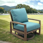 Dondolo a dondolo girevole Courtyard Casual Avalon in teak certificato FSC Teak con finitura Heather Gray Fionda sotto il cuscino per il comfort Tessuto Sunbrella
