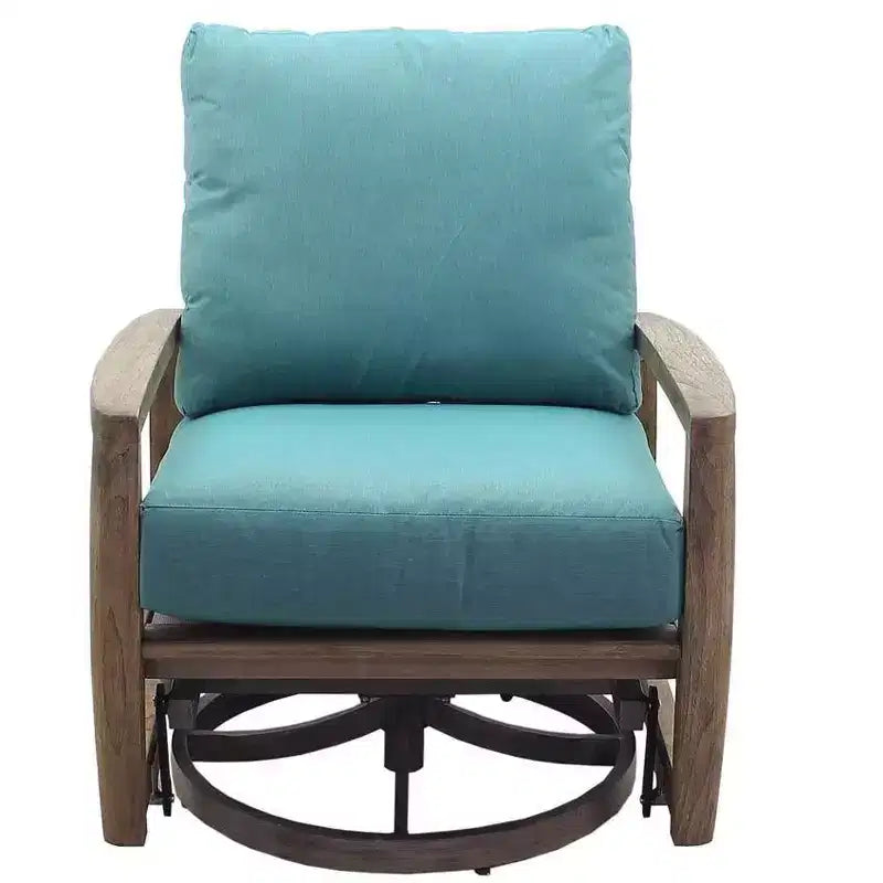 Dondolo a dondolo girevole Courtyard Casual Avalon in teak certificato FSC Teak con finitura Heather Gray Fionda sotto il cuscino per il comfort Tessuto Sunbrella