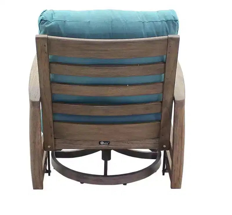 Dondolo a dondolo girevole Courtyard Casual Avalon in teak certificato FSC Teak con finitura Heather Gray Fionda sotto il cuscino per il comfort Tessuto Sunbrella
