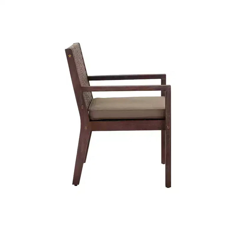 Courtyard Casual Bridgeport II Dining Arm Chair Stained Eucalyptus Wood Knock Down Packing Cushion Packed in Box but Priced Seperaely