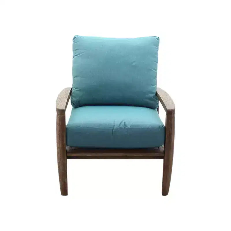 Courtyard Casual Avalon FSC Teak Lounge chair, Teak in Heather Gray finish Sling deck under cushion for comfort Sunbrella Fabric
