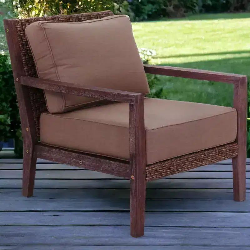 Courtyard Casual Bridgeport II Club Chair Stained Eucalyptus Wood KD Sunbrella Fabric