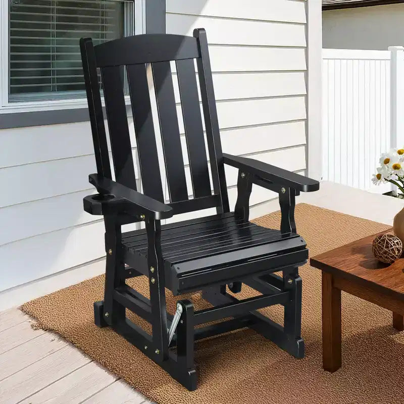 Karl Home | Sedia a dondolo per esterni in legno massello da 32 pollici con portabicchieri