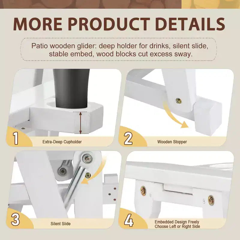 Karl Home | Sedia a dondolo per esterni in legno massello da 32 pollici con portabicchieri