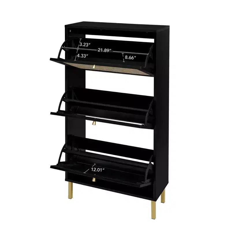 MAYEERTY Scarpiere in Rattan con 3 Ante, Scarpiera Moderna da Ingresso Nera