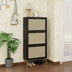 MAYEERTY Scarpiere in Rattan con 3 Ante, Scarpiera Moderna da Ingresso Nera