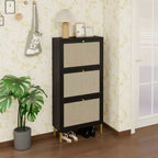 MAYEERTY Scarpiere in Rattan con 3 Ante, Scarpiera Moderna da Ingresso Nera