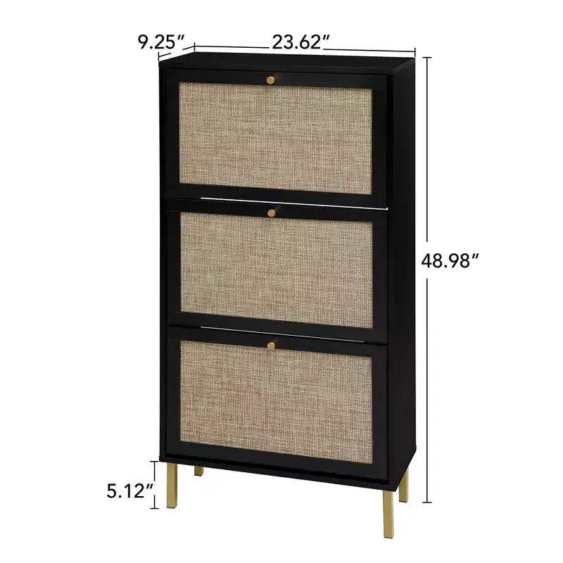 MAYEERTY Scarpiere in Rattan con 3 Ante, Scarpiera Moderna da Ingresso Nera