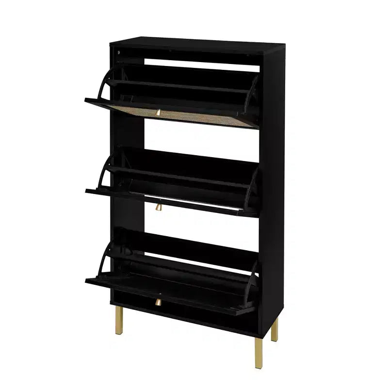 MAYEERTY Scarpiere in Rattan con 3 Ante, Scarpiera Moderna da Ingresso Nera