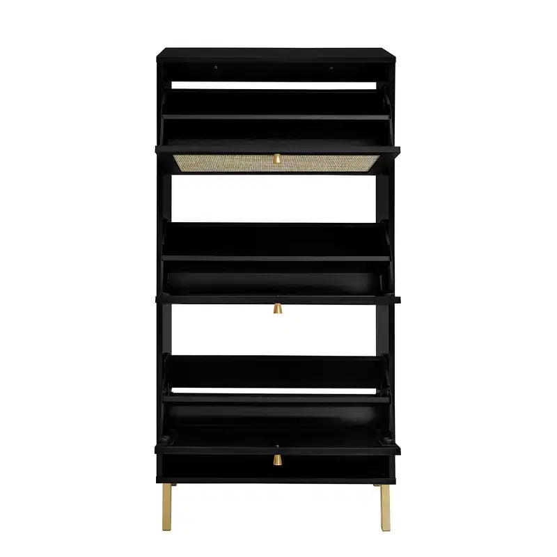 MAYEERTY Scarpiere in Rattan con 3 Ante, Scarpiera Moderna da Ingresso Nera