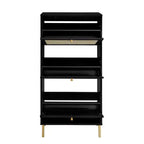 MAYEERTY Scarpiere in Rattan con 3 Ante, Scarpiera Moderna da Ingresso Nera