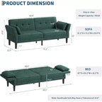 89 Chenille Futon Sofa Bed, Modern Convertible Sleeper Couch with Adjustable Backrest & Armrests, 3-Seat Sofa with 2 Pillows for Apartment