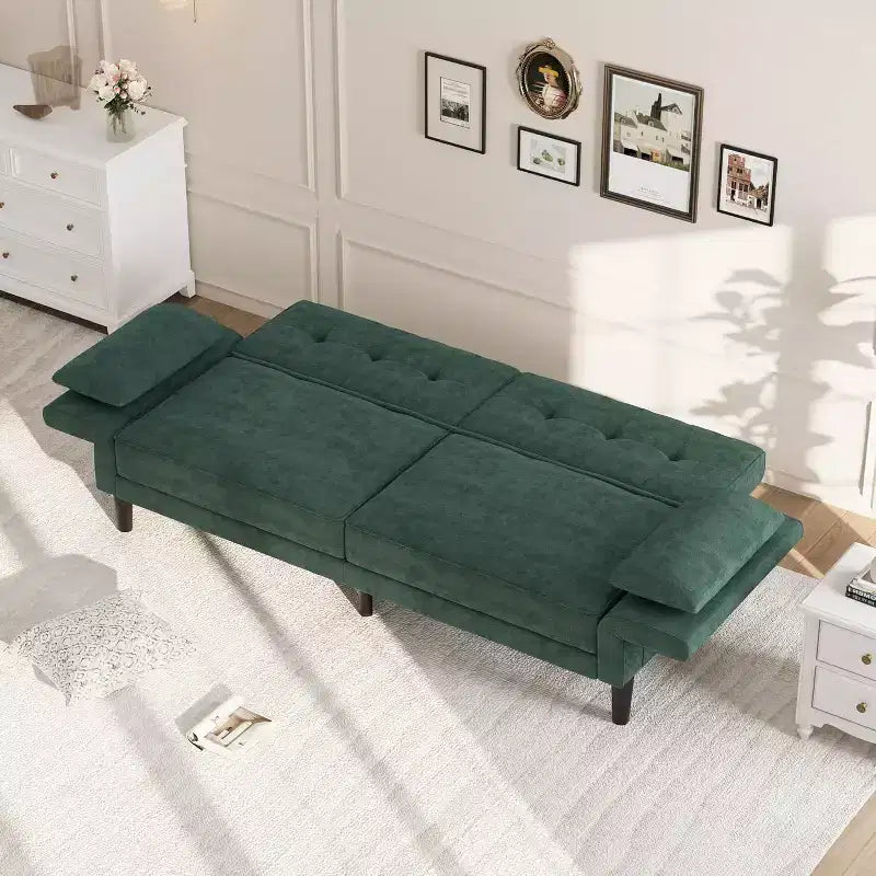 89 Chenille Futon Sofa Bed, Modern Convertible Sleeper Couch with Adjustable Backrest & Armrests, 3-Seat Sofa with 2 Pillows for Apartment