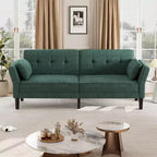 89 Chenille Futon Sofa Bed, Modern Convertible Sleeper Couch with Adjustable Backrest & Armrests, 3-Seat Sofa with 2 Pillows for Apartment