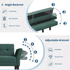 89 Chenille Futon Sofa Bed, Modern Convertible Sleeper Couch with Adjustable Backrest & Armrests, 3-Seat Sofa with 2 Pillows for Apartment