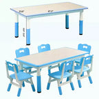 Set tavolo e sedie per bambini TROPOW, set tavolo e 6 sedie regolabili in altezza per bambini da 2 a 10 anni, tavolo artistico per bambini max 136 kg, blu