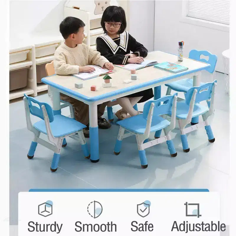 Set tavolo e sedie per bambini TROPOW, set tavolo e 6 sedie regolabili in altezza per bambini da 2 a 10 anni, tavolo artistico per bambini max 136 kg, blu