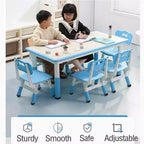 Set tavolo e sedie per bambini TROPOW, set tavolo e 6 sedie regolabili in altezza per bambini da 2 a 10 anni, tavolo artistico per bambini max 136 kg, blu
