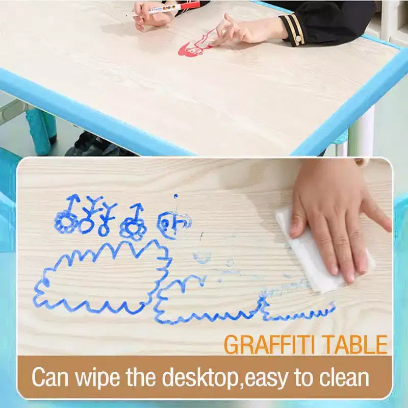 Set tavolo e sedie per bambini TROPOW, set tavolo e 6 sedie regolabili in altezza per bambini da 2 a 10 anni, tavolo artistico per bambini max 136 kg, blu