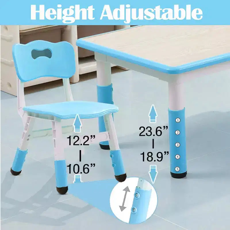 Set tavolo e sedie per bambini TROPOW, set tavolo e 6 sedie regolabili in altezza per bambini da 2 a 10 anni, tavolo artistico per bambini max 136 kg, blu