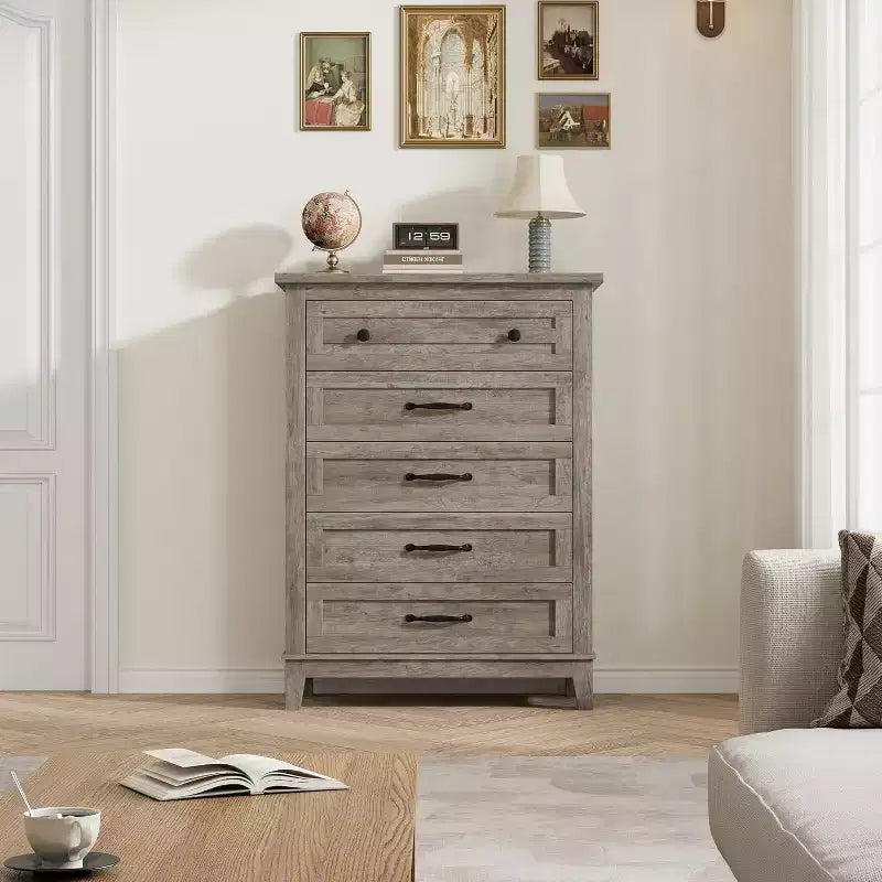 5 Dresser for Bedroom, 41.3 Tall Vertical Drawer Dresser with Large Storage, Freestanding Wooden Closet Chest for Bedroom, Living Room