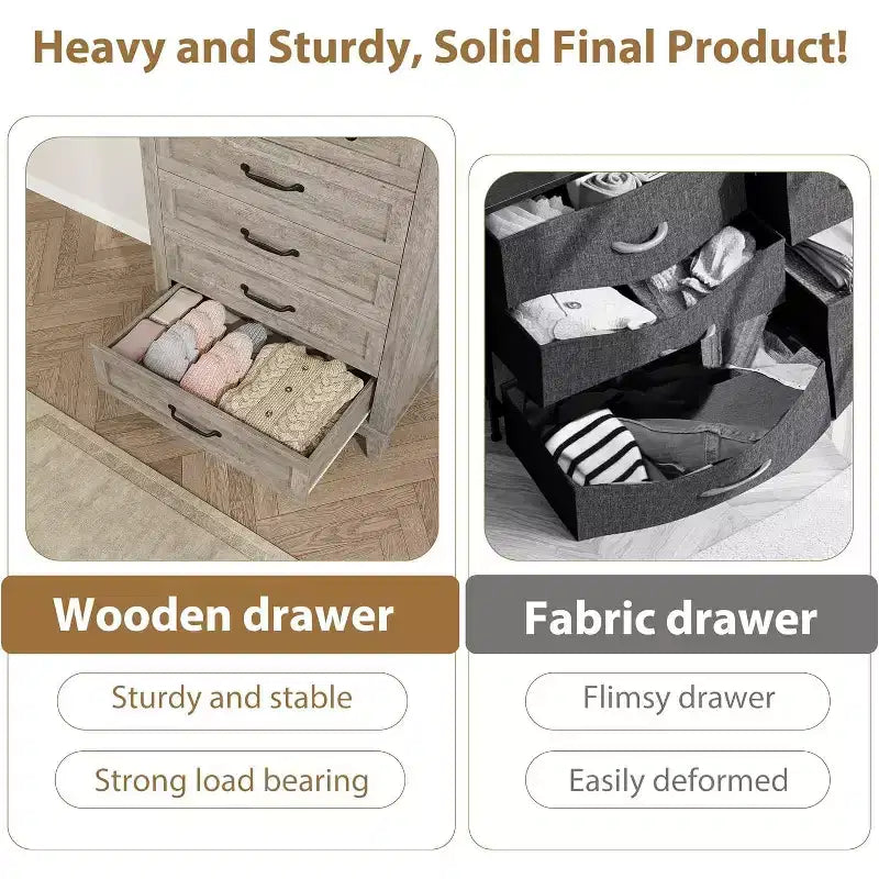 5 Dresser for Bedroom, 41.3 Tall Vertical Drawer Dresser with Large Storage, Freestanding Wooden Closet Chest for Bedroom, Living Room