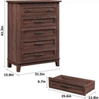 5 Dresser for Bedroom, 41.3 Tall Vertical Drawer Dresser with Large Storage, Freestanding Wooden Closet Chest for Bedroom, Living Room