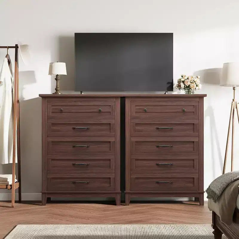 5 Dresser for Bedroom, 41.3 Tall Vertical Drawer Dresser with Large Storage, Freestanding Wooden Closet Chest for Bedroom, Living Room