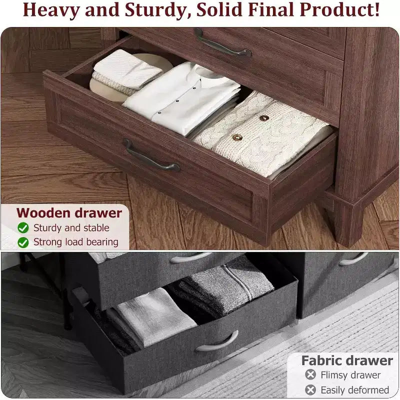 5 Dresser for Bedroom, 41.3 Tall Vertical Drawer Dresser with Large Storage, Freestanding Wooden Closet Chest for Bedroom, Living Room