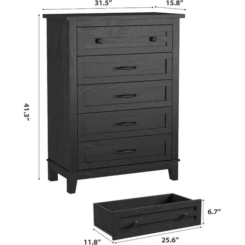 Comò da 5 cassetti per camera da letto, Comò verticale alto 105 cm con ampio spazio contenitivo, Cassettiera in legno indipendente per camera da letto, soggiorno
