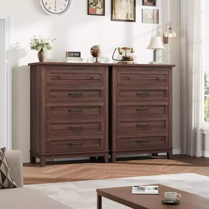 5 Dresser for Bedroom, 41.3 Tall Vertical Drawer Dresser with Large Storage, Freestanding Wooden Closet Chest for Bedroom, Living Room
