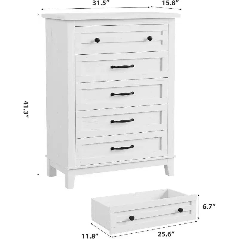 5 Dresser for Bedroom, 41.3 Tall Vertical Drawer Dresser with Large Storage, Freestanding Wooden Closet Chest for Bedroom, Living Room