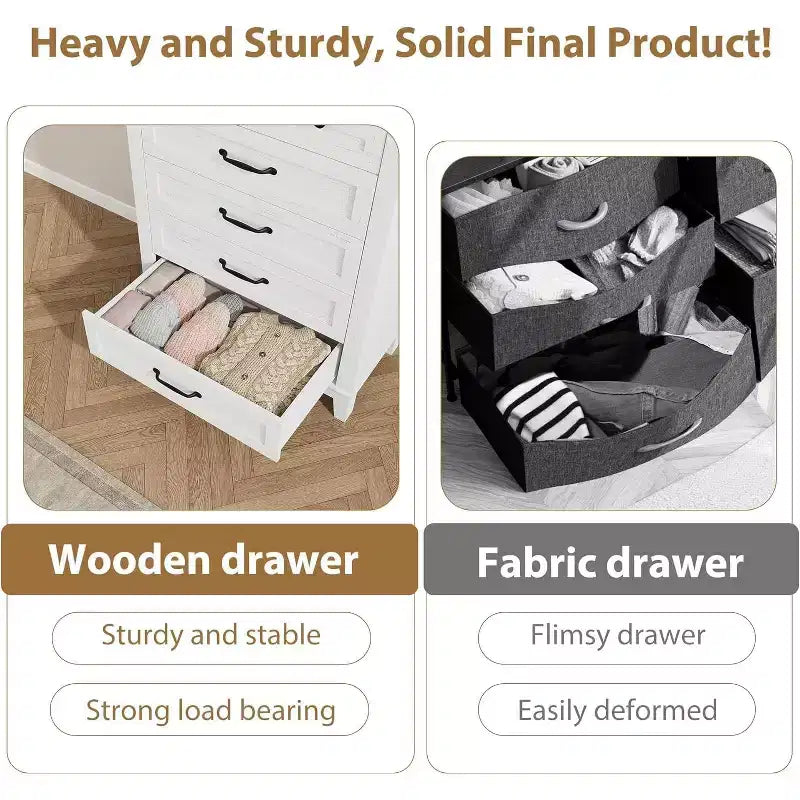 5 Dresser for Bedroom, 41.3 Tall Vertical Drawer Dresser with Large Storage, Freestanding Wooden Closet Chest for Bedroom, Living Room