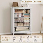 5 Dresser for Bedroom, 41.3 Tall Vertical Drawer Dresser with Large Storage, Freestanding Wooden Closet Chest for Bedroom, Living Room