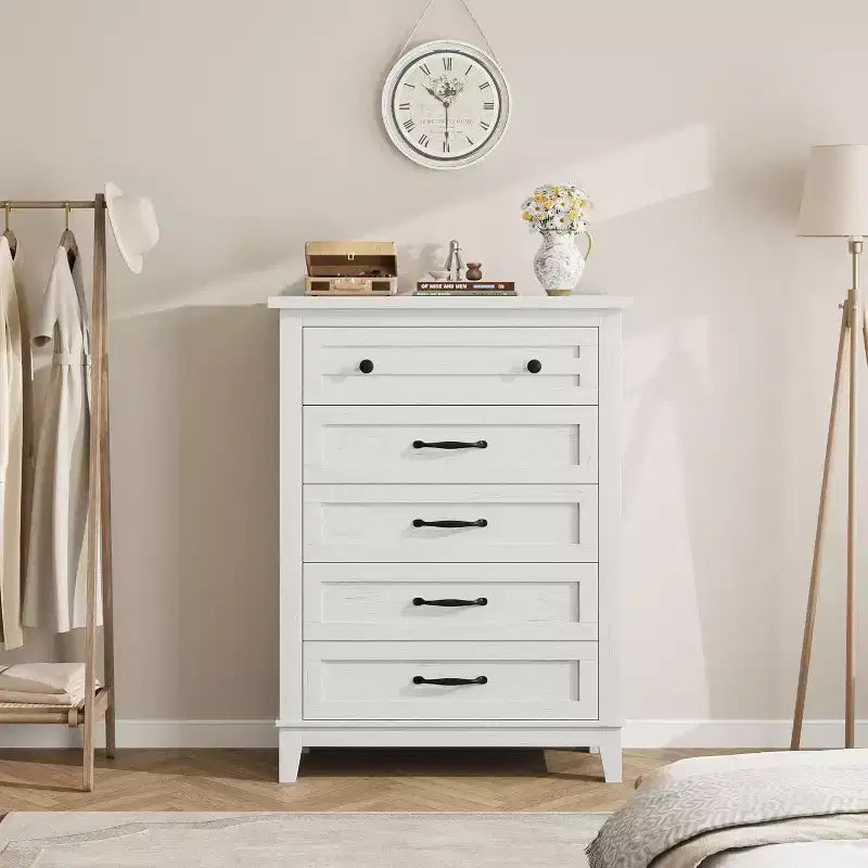 5 Dresser for Bedroom, 41.3 Tall Vertical Drawer Dresser with Large Storage, Freestanding Wooden Closet Chest for Bedroom, Living Room