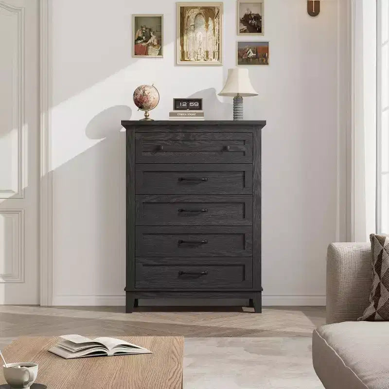 5 Dresser for Bedroom, 41.3 Tall Vertical Drawer Dresser with Large Storage, Freestanding Wooden Closet Chest for Bedroom, Living Room