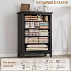 5 Dresser for Bedroom, 41.3 Tall Vertical Drawer Dresser with Large Storage, Freestanding Wooden Closet Chest for Bedroom, Living Room