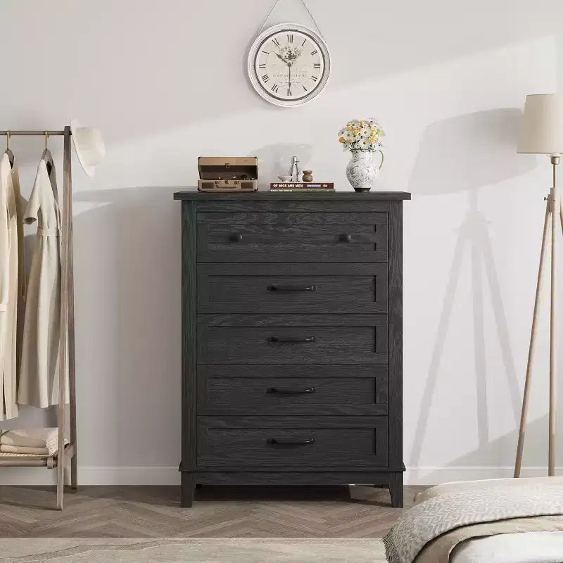 5 Dresser for Bedroom, 41.3 Tall Vertical Drawer Dresser with Large Storage, Freestanding Wooden Closet Chest for Bedroom, Living Room